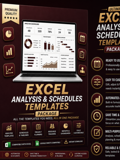 حزمة قوالب التحليل والجداول الزمنية الاحترافية لإكسل
