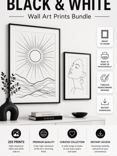 باكدج 255 لوحة أبيض وأسود (Black & White) للطباعة والديكور