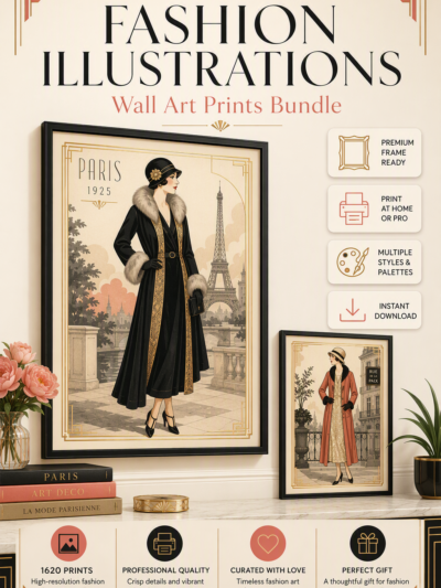 باكدج 1620 رسمة أزياء كلاسيكية (Fashion Illustrations) للطباعة والديكور
